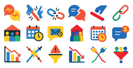 Aufkleber - Collection of icons with a variety of shapes and colors. Some of the icons include a house, a person, a clock, and a calendar