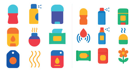 Aufkleber - Set of icons for various household items, including a bottle of perfume, a bottle of lotion, and a bottle of shampoo