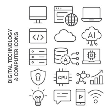 A comprehensive vector set of black business and social network icons for web and mobile communication, featuring symbols like search, lock, mail, and cloud for modern technology illustration