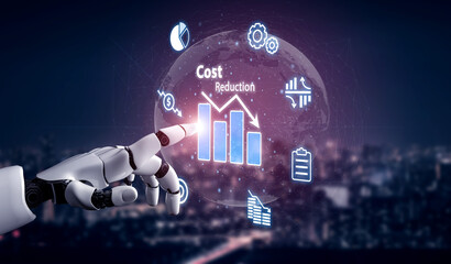 Poster - AI artificial intelligence drives cost-saving initiatives via process automation, virtual resource tracking, and intelligent systems for optimized financial performance. Vouch