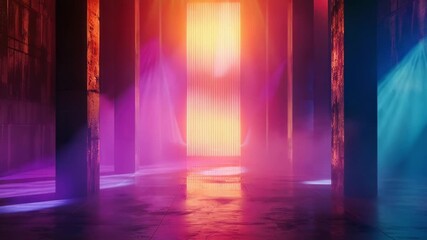 Poster - A single beam of light shines brightly in a dark, dimly lit room