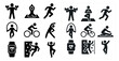 © Galina - Collection of fitness icons, including a person doing yoga, a person running, and a person doing pushups