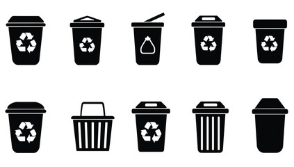 Poster - Trash can icon set. silhouette trash cans and recycling logos