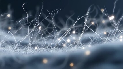 Aufkleber - Intricate network of glowing nanomaterials forming a web like structure with embedded lights against a dark background, symbolizing innovation in material science and futuristic technology