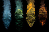 Mystical Representation of the Four Elements of nature on a Dark Background