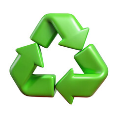 Poster - 3d rendered green recycling symbol isolated on transparent background