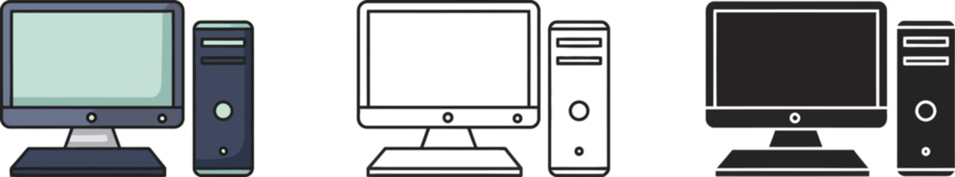 Outline Illustration of a Desktop Computer