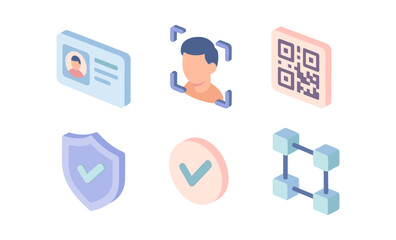 Poster - Isometric 3d icons: identity verification, qr code, security features, and connectivity