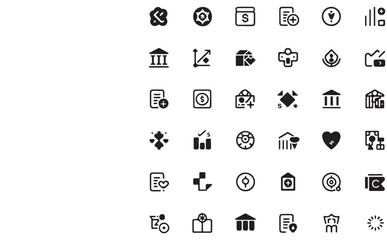 Fototapete - Black and white vector icon set for web, business, and media design, featuring computer, phone, calendar, car, and shopping symbols