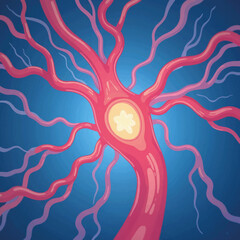 Poster - Abstract illustration of neuron structure with colorful axons  