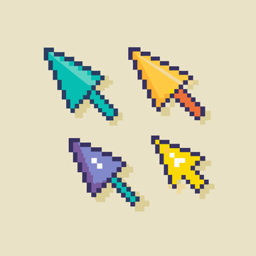 Collection of four colorful pixel art mouse cursors arranged in a playful pattern
