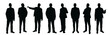 © Mental Health - Silhouettes of seven business people in various standing poses, black graphic style on a white background. Concept of teamwork, leadership, and professionalism. Vector illustration