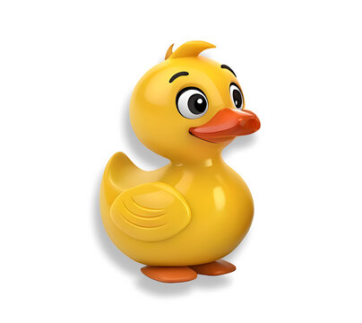 The yellow rubber duck cartoon icon. 3d rendering on transparent background. Cartoon and plastic made style. 