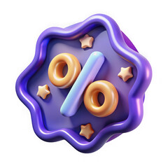 Aufkleber - 3d purple starburst discount badge with percentage symbol isolated on transparent background