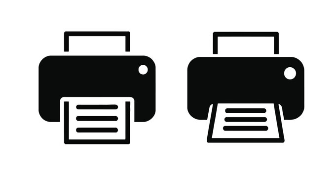 Vector art of two printer icons illustrate document printing representing office technology and output in a simple graphic