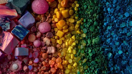 Poster - Different colorful stones and minerals are arranged in vertical stripes forming a vibrant rainbow gradient, showcasing the beauty and diversity of nature's creations