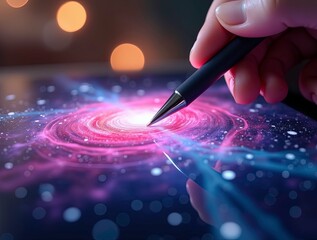 Fototapete - Digital Design Prodigy 3d illustrated digitalization A creative hand using a graphics tablet, showing 