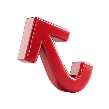 3D red upward arrow icon in minimal cartoon plastic style, direction and growth symbol, isolated on transparent background 