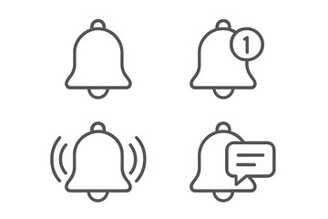 Fototapete - Notification bell line icon set. Simple alert, reminder, and message symbols for UI UX design. New notification badge and ringing bell vector illustration for apps.