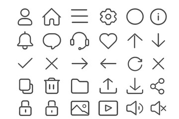 Fototapete - Universal outline icons set for web and mobile. User interface UI and user experience UX line graphic design elements. Vector symbols for website and application.