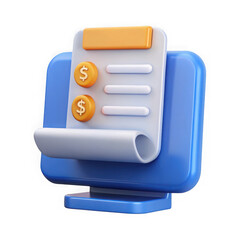 Poster - 3d illustration of a digital invoice with dollar coins isolated on transparent background