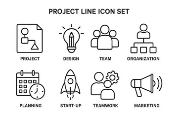 Fototapete - Project management line icon set. Business and startup concepts like planning, design, teamwork, organization, and marketing. Outline vector icons for web and mobile apps.