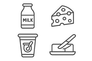 Fototapete - Set of dairy product line icons. Milk, cheese, yogurt, butter outline symbols. Simple vector illustration for food, nutrition, breakfast, grocery, and farm concepts.