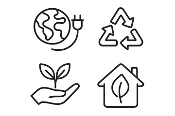 Fototapete - Ecology and environment icon set. Vector thin line symbols for sustainability, green energy, recycling, conservation, and nature protection. Eco friendly concepts for web design.