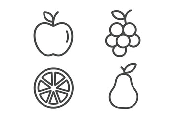 Poster - Fruit icon set. Collection of 4 simple line art vector icons. Apple, grape, pear, orange slice. Healthy food, diet, organic concept for web, app, UI. Editable stroke.