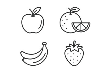 Fototapete - Fruit icon set vector. Apple, orange, banana, strawberry line icons. Simple, minimalist outline symbols for web and app design. Healthy food, diet concept. Editable stroke.