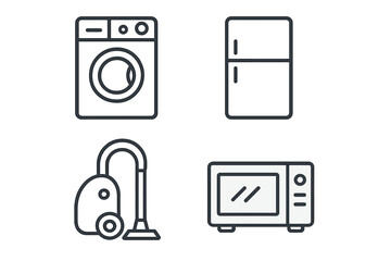 Fototapete - Home appliances line icon collection. Household electronics vector pictogram set. Washing machine, refrigerator, vacuum cleaner, microwave oven outline symbols for web & app.