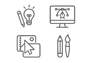Fototapete - Graphic design line icon set. Creativity, idea, vector software, art tools. Minimalist outline pictogram collection for web and app design. Digital drawing and sketching.