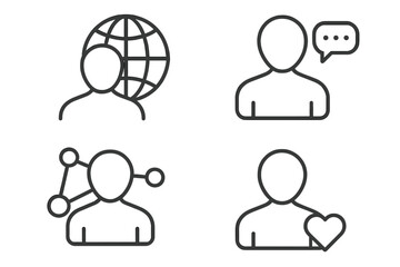 Poster - Set of user line icons. Social media network, global communication, and user profile pictogram collection. Outline icons for chat, connection, likes, and followers. Vector.