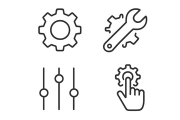Fototapete - Settings and setup line icons. Linear style option, installation, regulation and control tool symbols. Outline icon collection. Conceptual pictogram for user interface.