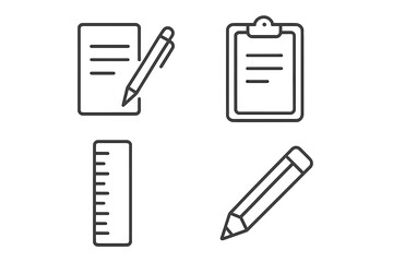 Poster - Stationery line icon set. Office and school supplies vector collection. Pen, pencil, ruler, clipboard symbols. Concept for documentation, study, business, education, creativity.