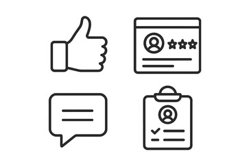 Fototapete - Survey and feedback line icon set. Customer review and satisfaction rating. User experience poll. Thumbs up, like, comment, and questionnaire checklist. UX UI pictograms.
