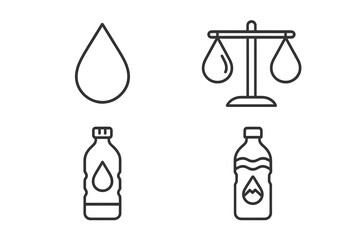 Fototapete - Water icons set in thin line style. Collection of outline web symbols. Water drop, balance scales, pure natural mineral water bottle. Aqua, hydration vector concept.