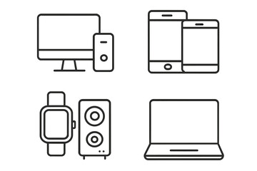 Fototapete - Set of electronic devices line icons. Gadgets collection in linear style. Computer, laptop, phone, tablet, watch, speaker. Modern technology outline vector symbols.