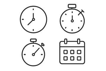Poster - time management icon set. clock, timer, stopwatch, and calendar line icons. simple outline pictogram