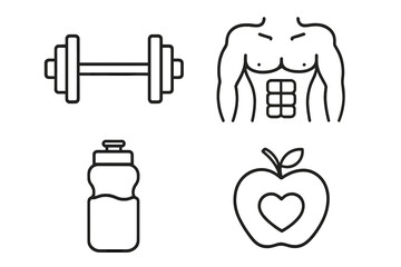 Fototapete - Gym and fitness line icon set. Healthy lifestyle and sports equipment outline symbols for workout and exercise. Vector pictograms for web, app, and infographics design.