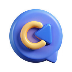 Poster - 3d blue chat bubble with yellow refresh arrow icon isolated on transparent background