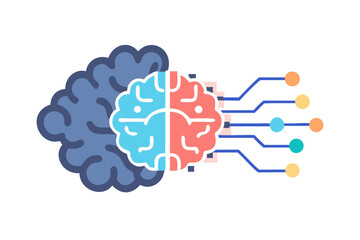 Poster - Digital brain half organic half electronic with data connections