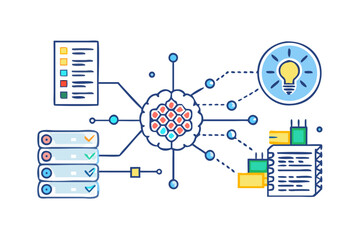 Poster - Abstract concept of data processing and idea generation with a central network