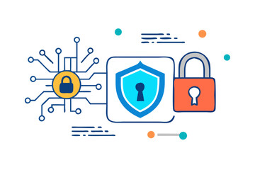Poster - Digital security concept with cyber lock shield and network connections