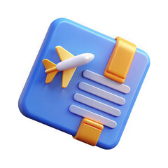Poster - Stylized 3d airplane ticket icon with booking details isolated on transparent background