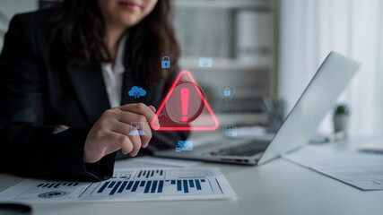 Poster - Cybersecurity threat alert protects data. Cyber security threat alert prevents access, alert warns breach, defends system, and cyber security threat alert identifies risk. Latch