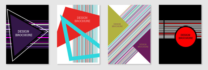 Poster - Set of cover design in Memphis style. Geometric design, abstract background. Fashionable bright cover, banner, poster, booklet. Creative colors.