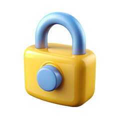 Leinwandbilder - A yellow and blue 3d padlock is isolated on transparent background