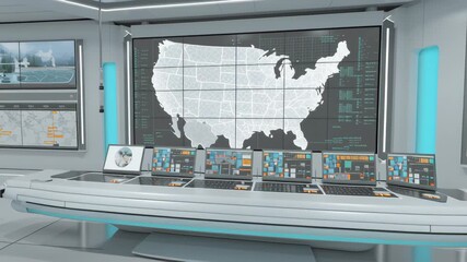 Poster - Digital control room for national power grid utilizes advanced technology and interactive maps, showcasing real time data and monitoring capabilities
