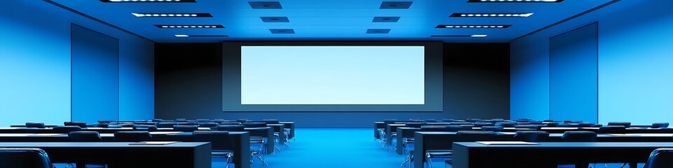 Poster - Minimalist conference room prepared for a high-level meeting with tech-integrated furniture and screens.

